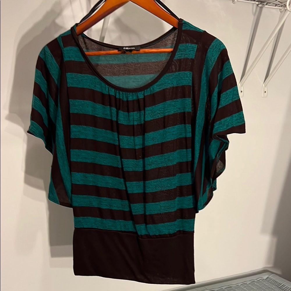 Express Teal and Brown Striped Top